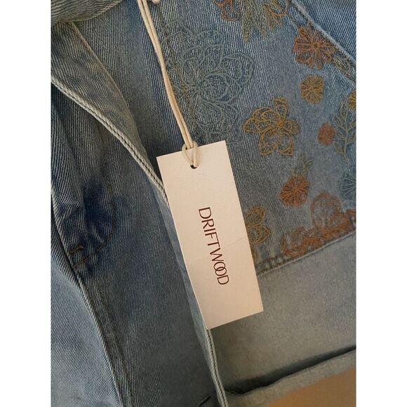 DRIFTWOOD Free People embroidered paper bag waist denim tie shorts NWT sz 32 - Picture 7 of 10